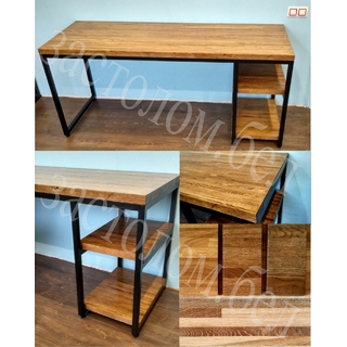 Письменный стол с полками из массива дуба, постформинга или ЛДСП на цельносварном подстолье серии "О" с выбором цвета ножек и столешницы