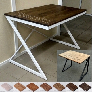 Письменный стол из массива дуба, постформинга или ЛДСП на цельносварном металлокаркасе серии "Зорро Х" с выбором цвета ножек и столешницы