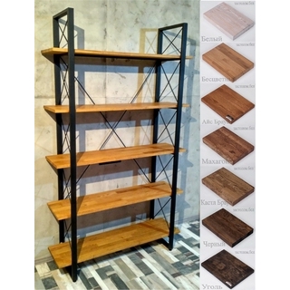 Стеллаж на металлокаркасе с полками из ЛДСП или массива дуба. Выбор размера и цвета