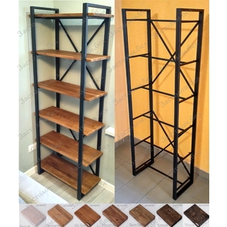 Стеллаж на металлокаркасе с полками из ЛДСП или массива дуба серии "Н". Выбор размера и цвета