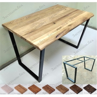 Деревянный ЦЕЛЬНО и ШИРОКО ламельный стол из дуба с ЖИВЫМ КРАЕМ на металлическом подстолье серии "V". Выбор цвета и размера.