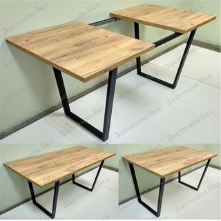 Раздвижной стол из постформинга (пластик), ЛДСП или массива дуба на цельносварном подстолье серии "V" с выбором размера и цвета