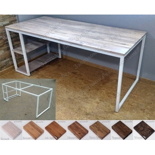 Письменный стол с полками из массива дуба, постформинга или ЛДСП на цельносварном подстолье серии "О" с выбором цвета ножек и столешницы