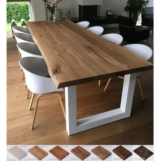 Деревянный стол из ЦЕЛЬНО и ШИРОКОЛАМЕЛЬНОГО массива ДУБА на цельносварной раме серии "П"