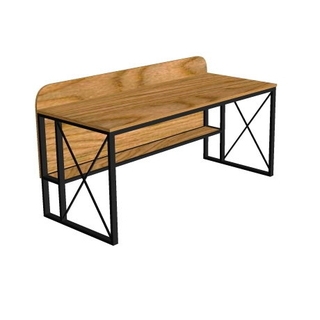 Письменный стол с полкой из массива дуба, постформинга или ЛДСП на цельносварном подстолье с выбором цвета ножек и столешницы