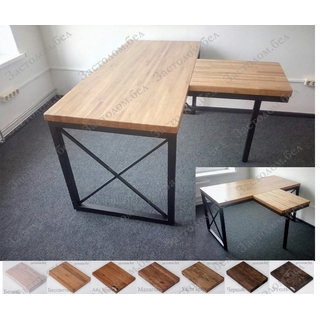 Стол руководителя с приставкой из массива дуба, постформинга, или ЛДСП на цельном или разборном подстолье серии О-Х с выбором цвета ножек и столешницы