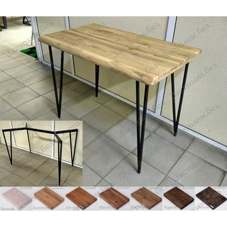 Стол из ЦЕЛЬНО и широко ламельного дуба с ЖИВЫМИ КРАЯМИ в стиле на металлическом подстолье серии "Паук". Выбор цвета и размера.