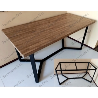 Стол на цельносварной раме серии "Сигма" с перемычкой из массива дуба, постформинга или ЛДСП Эггер, с выбором цвета ножек и столешницы